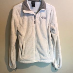 Fuzzy white North Face full-zip fleece